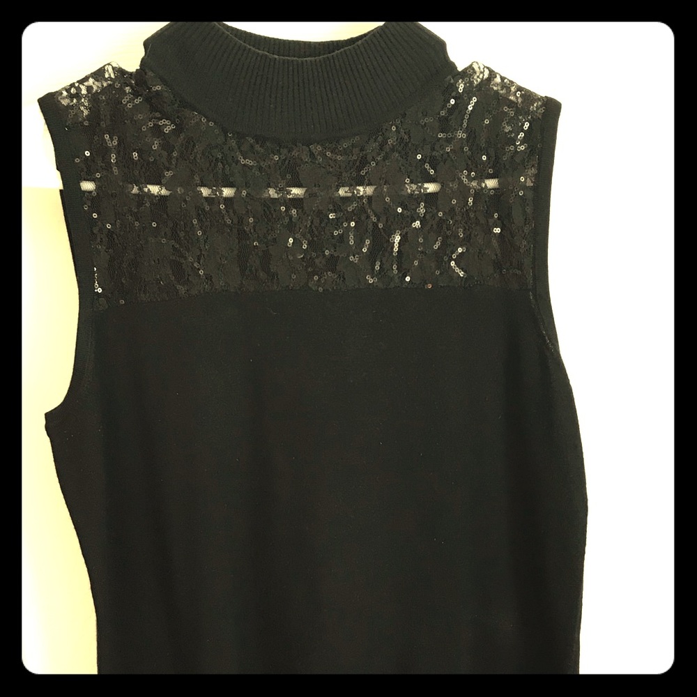 Sweater top with lace neckline